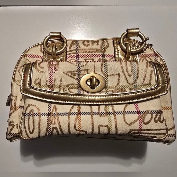 Coach Chelsea Gold Tattersall Graffiti Small Domed Handbag - Picture 1 of 12